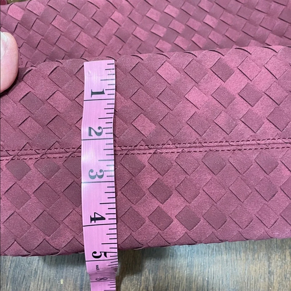 Burgundy faux, leather woven tote